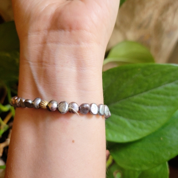 Vintage Genuine Black Pearl Beaded Stretch Bracelet - Picture 7 of 7